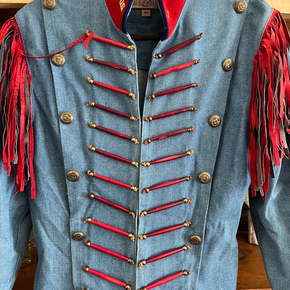 Vintage Double D Ranch military-style fringe and denim blazer - Picture 2 of 5